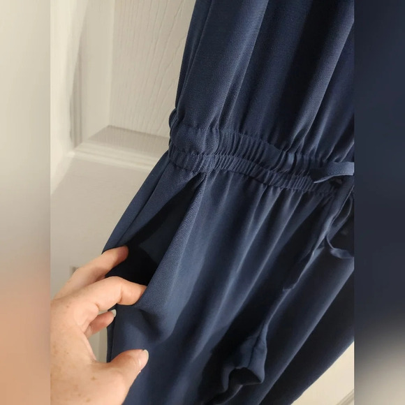 Cabi navy blue french chiffron jumpsuit #303 pockets size xs - Picture 4 of 11